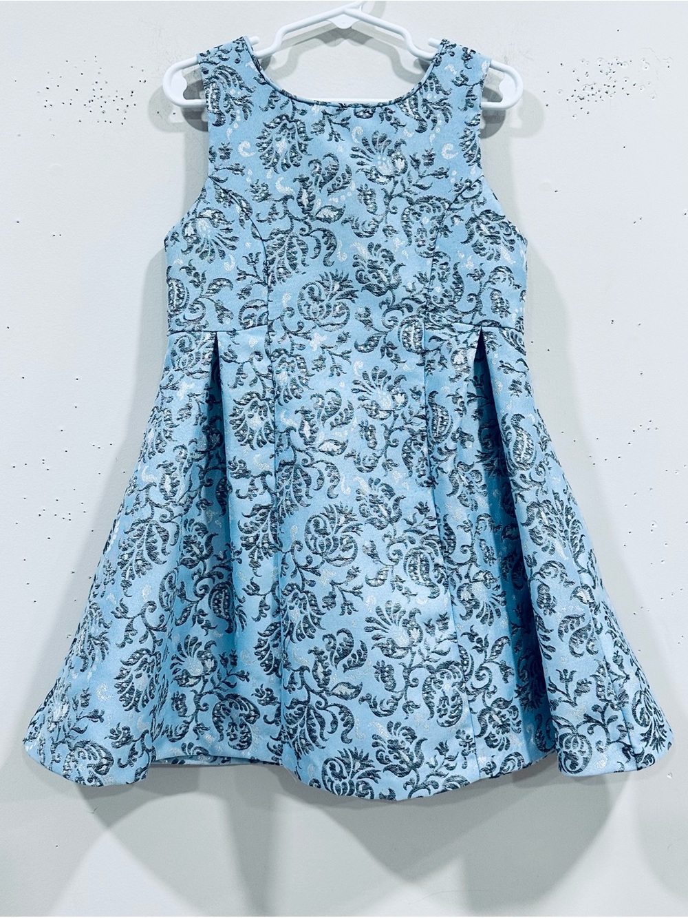 BONNIE JEAN Light Blue and Silver Floral Jacquard Dress 5